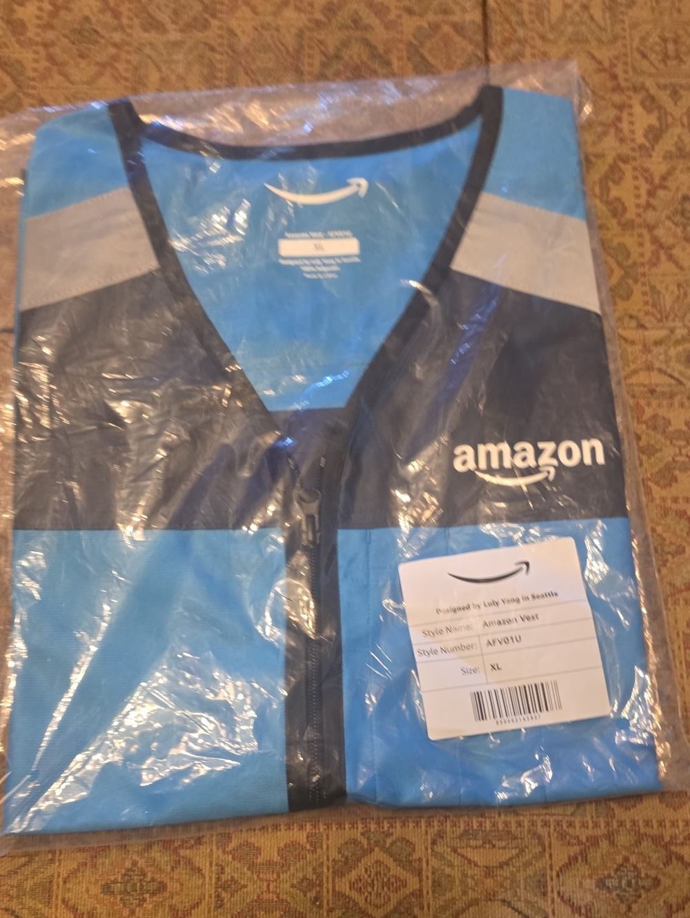 Amazon Men’s Blue and Black Branded Zip Vest XL